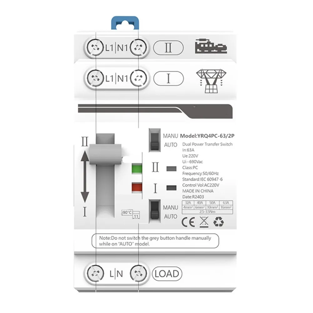 Convenient Switching 63A 220V Transfer Switch Dual Power ATS Advanced Technology Flame-retardant Housing For Power Outages