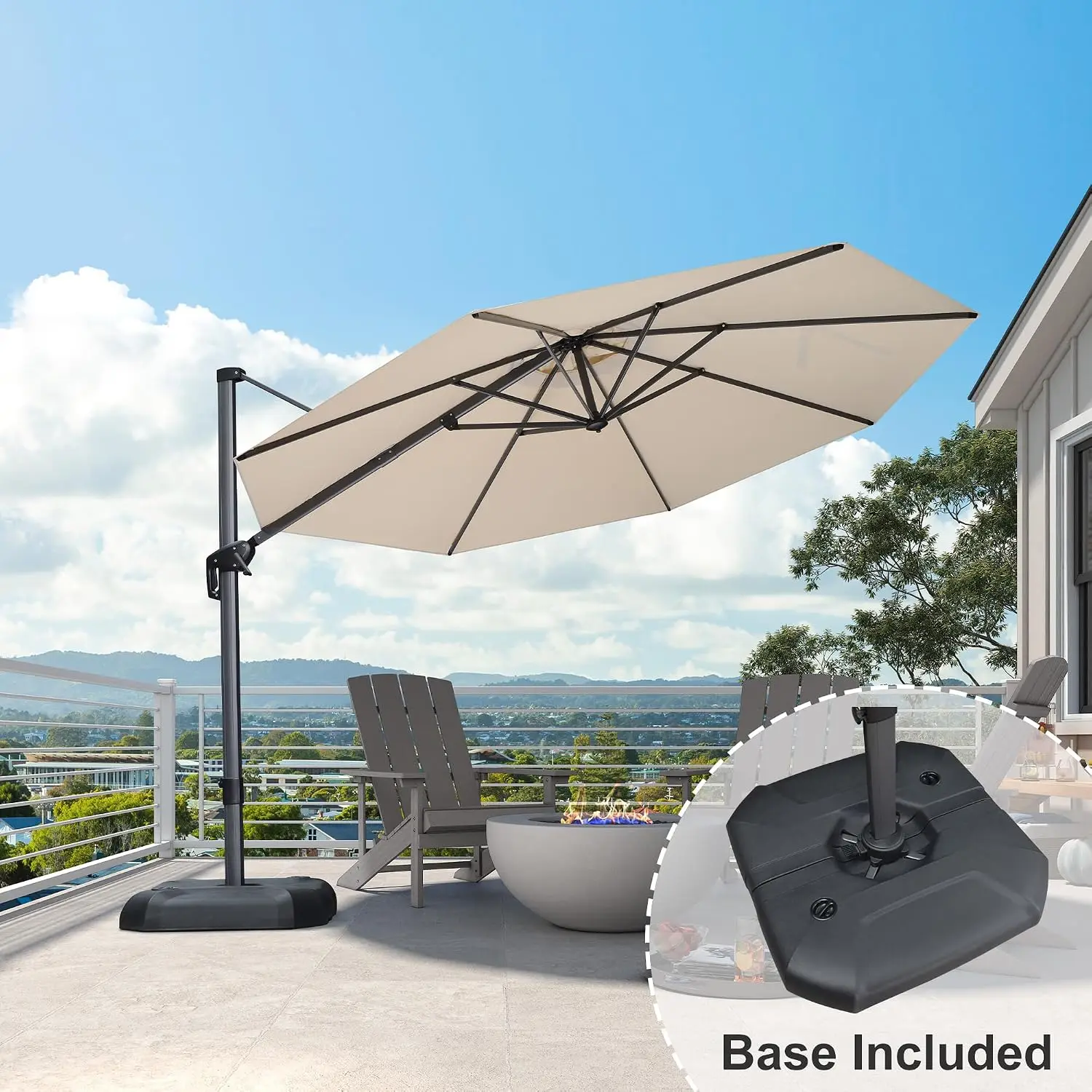 

11' Round Aluminum 360° Rotatable Offset Cantilever Patio Umbrella with Base, Customized