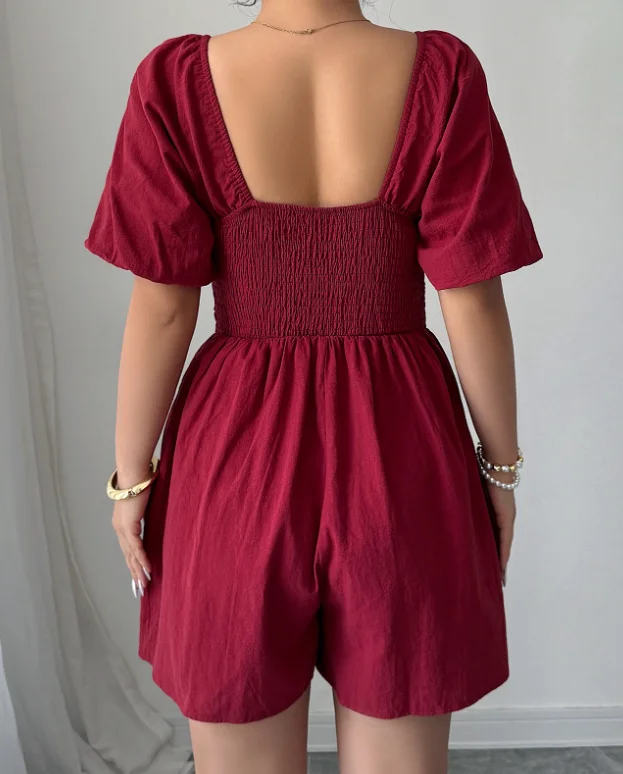Jumpsuit Women Advanced Minimalist Pleated Square Neck Jumpsuits Street Fashion Minimalist Retro Casual Jumpsuit