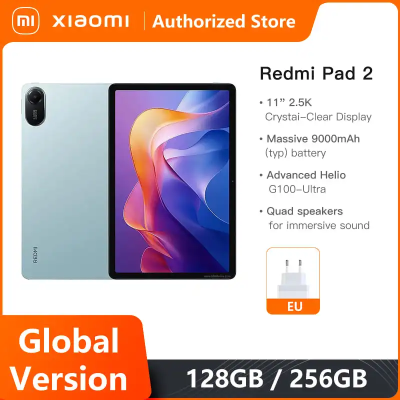 Глобальная версия Xiaomi Redmi Pad 2 Advanced Helio G100-Ultra 11-дюймовый кристально-прозрачный дисплей 2,5K, аккумулятор 9000 мАч, быстрая зарядка 18 Вт