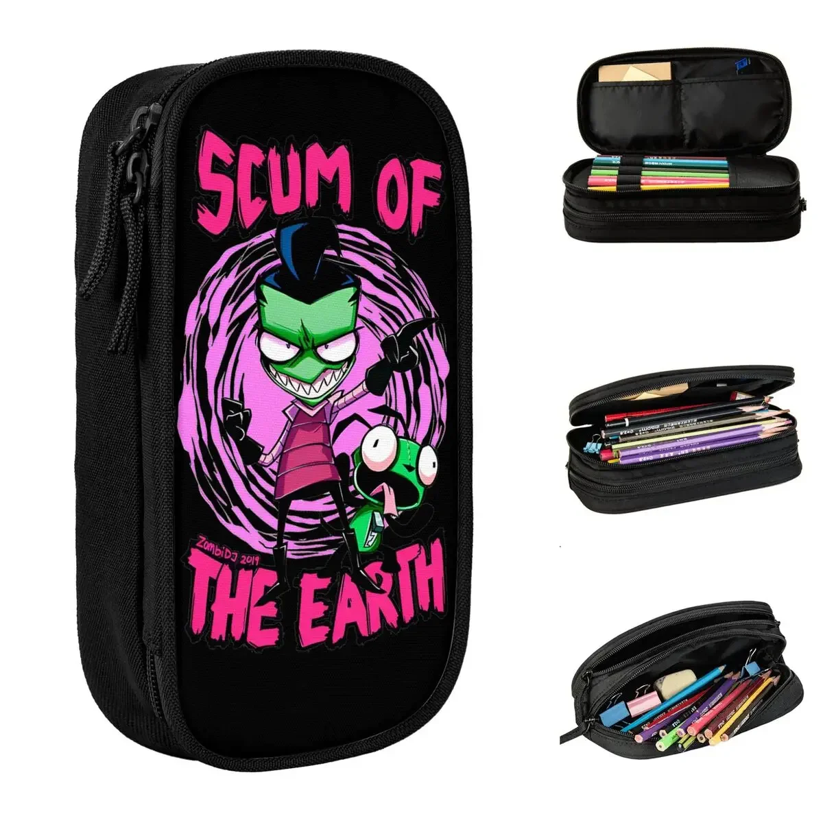 

INVADER ZIM Gir Dib Pencil Case Classic Aliens Cartoons Pen Holder Bag Student Large Storage Students School Zipper Pencilcases