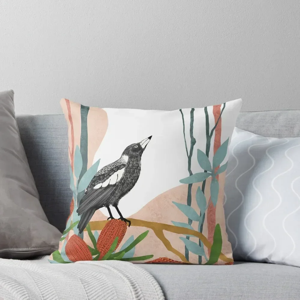 Australian Magpie amongst Banksia Flowers Throw Pillow Pillow Cases Decorative bed pillows sleeping pillows pillow