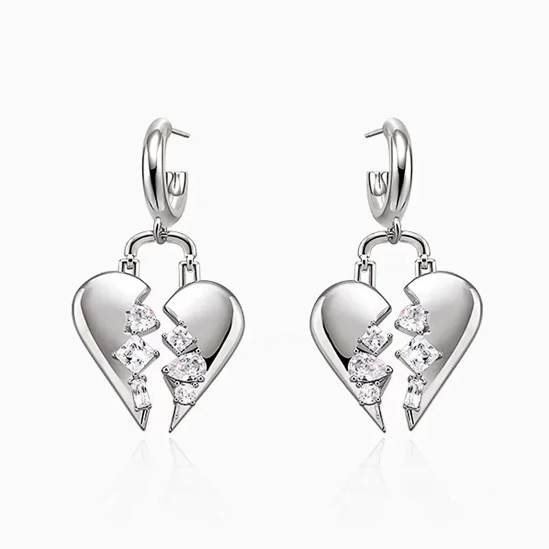 2025 Y2K Style Separate Love Dangle Earrings for Women Silver Color Fashion Design Daily Wear Girls Accessories Modern Jewelry