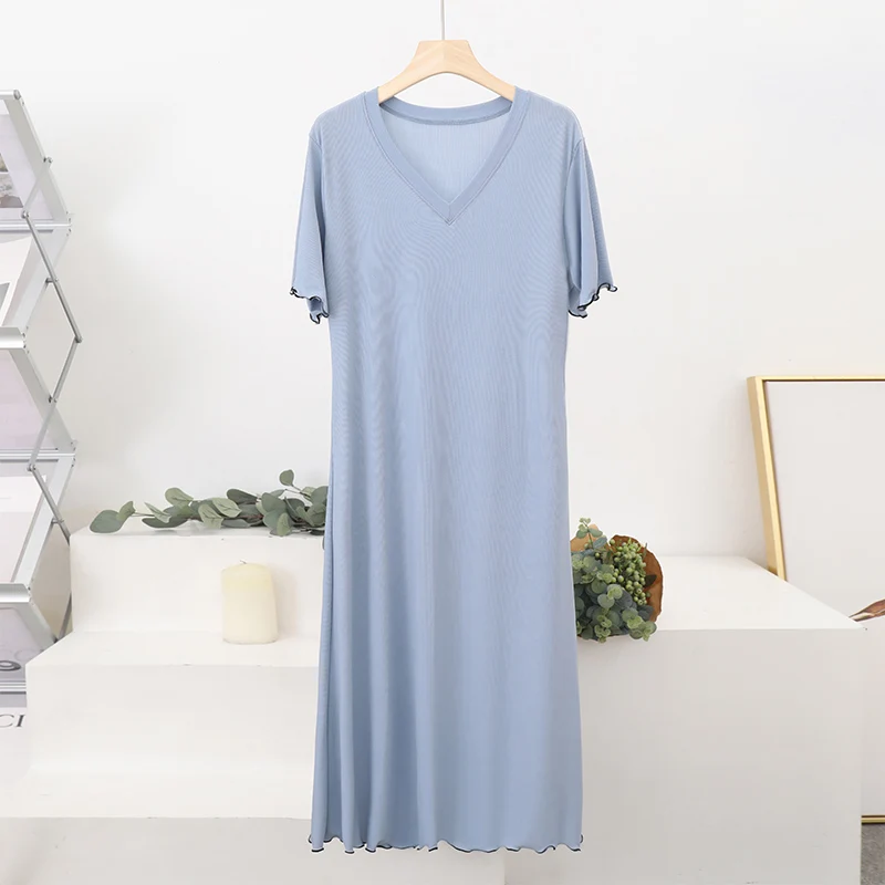 

Modal Thin Long Dress Women 2021 Summer Thin Bottom A-line Skirt Casual Loose Elastic Sleepdress Holiday Home Bottoming Dress