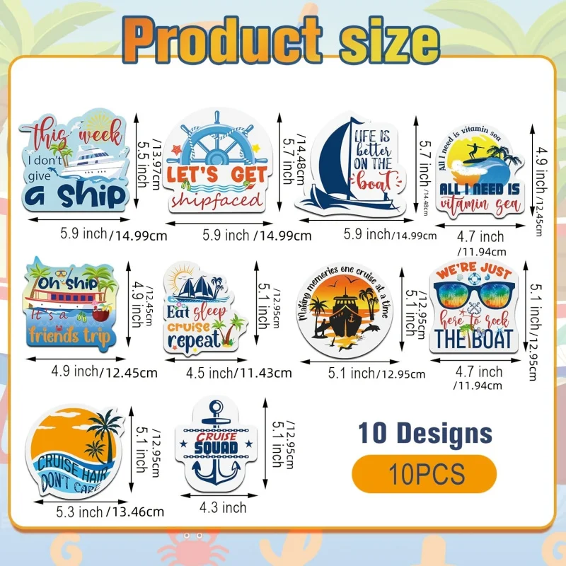 10pcs Cruise Ship-Themed Magnets - Fun Door & Fridge Decor with Funny Quotes, Rubber Oval Magnets for Cabin, Refrigerator