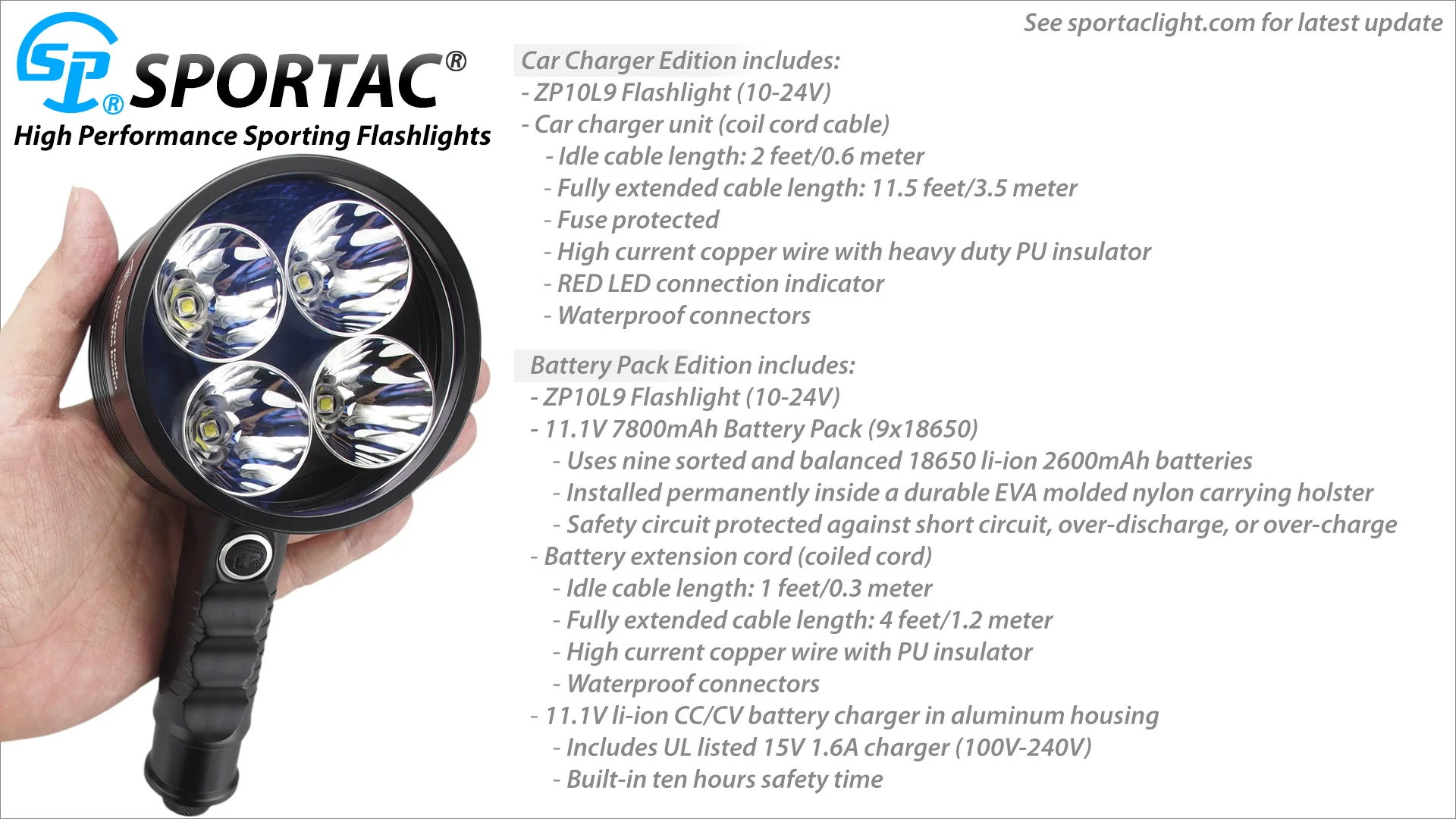SPORTAC EAGTAC ZP10L9 4x XML2 5200lm LED رمي طويل التخييم التنزه الصيد مصباح يدوي إصدار شاحن سيارة