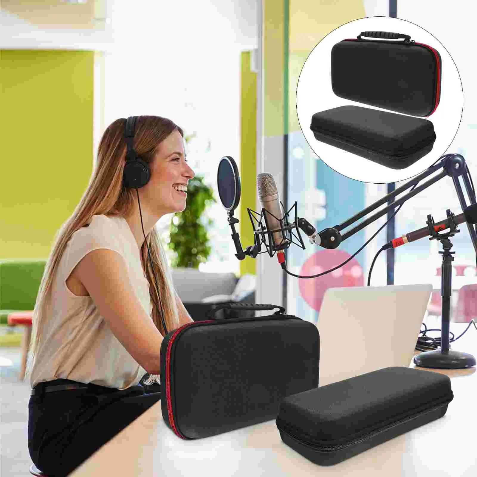 2 Pcs Wireless Microphone Bag Hard Travel Case Electronic Canvas Storage Gadgets