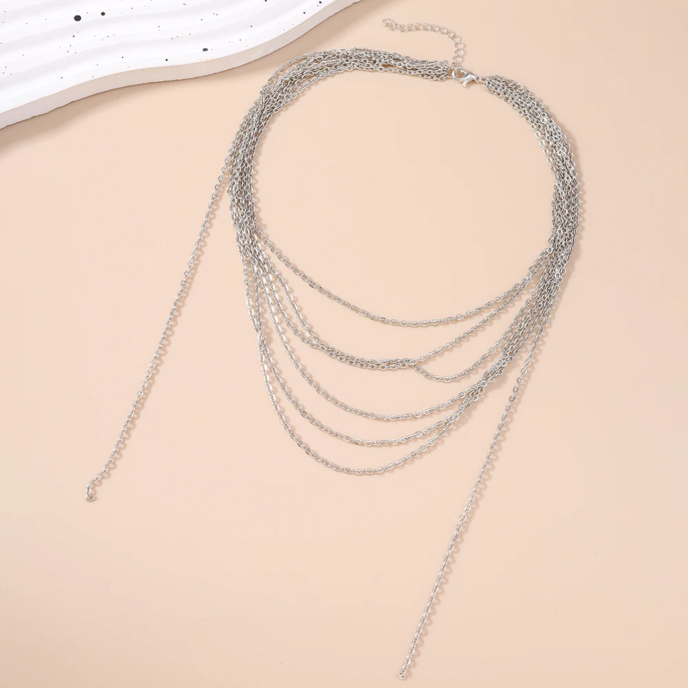 Aihua Multilayer Metall Kette Quaste Kurze Halskette Für Frauen Mode Persönlichkeit Schlüsselbein Choker Halsketten Partei Schmuck Geschenke – Detail 4