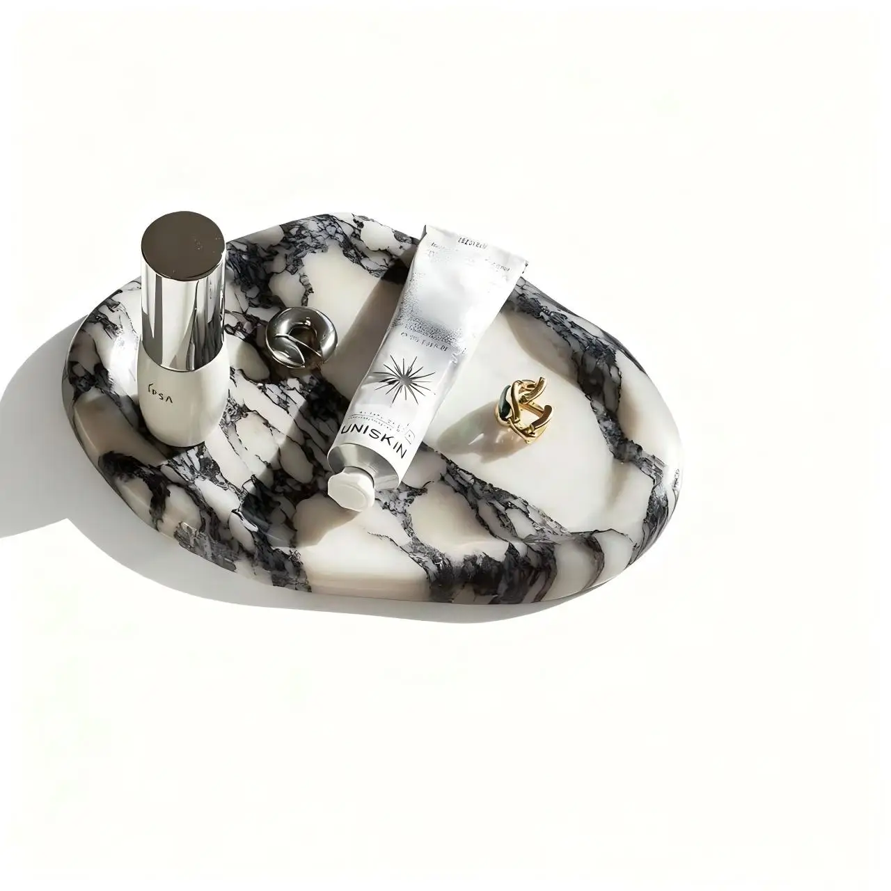 

Calacatta Viola Natural Marble Tray, Stone Storage Organizer for Jewelry & Daily Items, Vanity Dresser Bathroom Home Decor