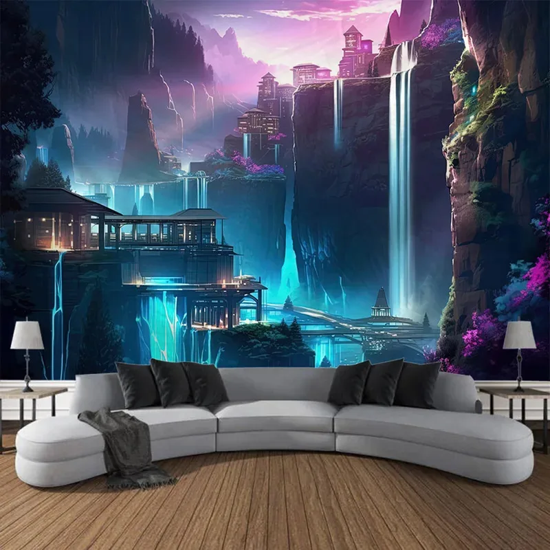 VIKAMA Wandteppich mit Wasserfall und Wald, Natur-Landschaft, Wandbehang, lebendige Kunstdekoration für Wohnzimmer, Schlafzimmer, Zuhause