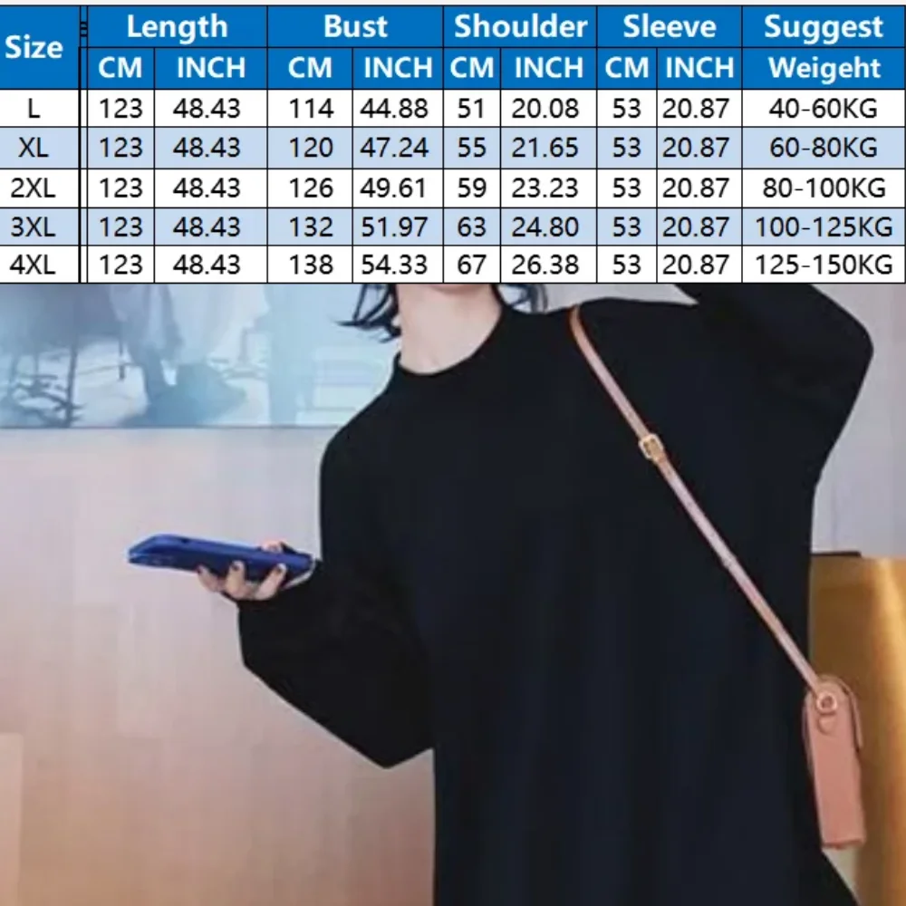 Plus Size Pullover Dress Oversize Street Casual Women's Hoodies Autumn Loose Sweatshirts Streetwear Patchwork Midi Dress Autumn