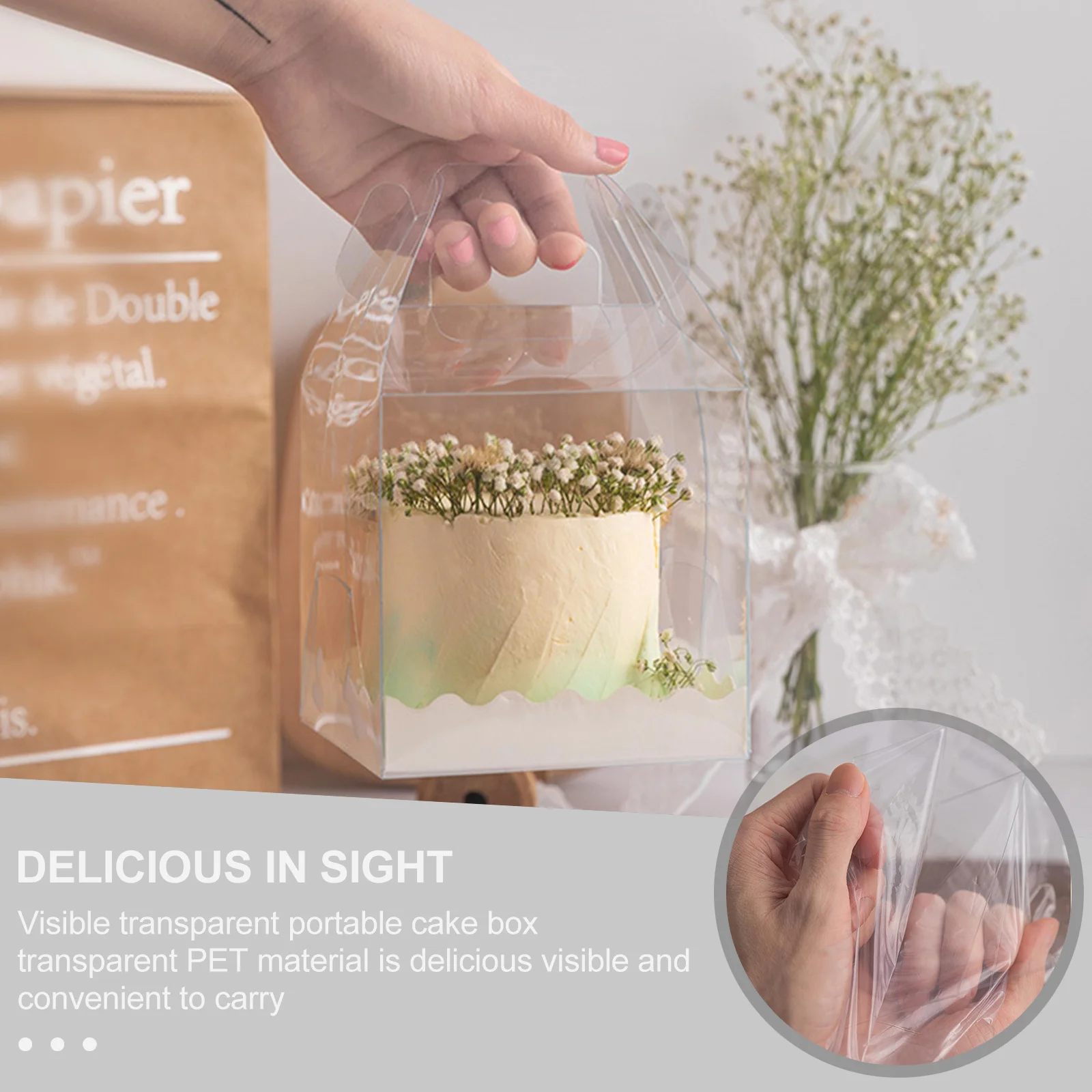 

10 Pcs Transparent Boxes Cake Packing Clear Carrier with Lid and Handle Packaging Plastic Containers
