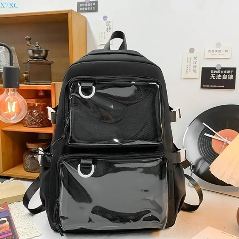 X7XC Large Capacity Backpack Anime Pin Display Transparent Shoulder School Bag Itabag