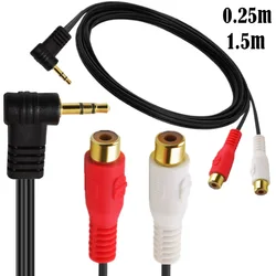 90 Degree Right-Angled 3.5mm Gold 1/8 Stereo Mini Jack Male to 2 Female RCA Adapter Audio (Male to 2 Female)，0.25m/1.5m