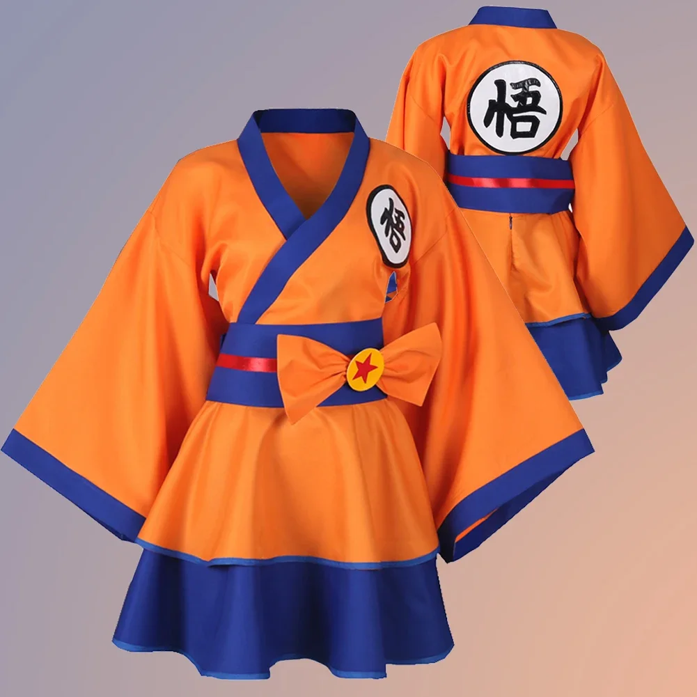 Disfraz de superhéroe de Anime, disfraz de Goku, vestido tipo kimono Lolita, disfraz de fantasía para niñas adultas y mujeres, traje de juego de rol de Halloween