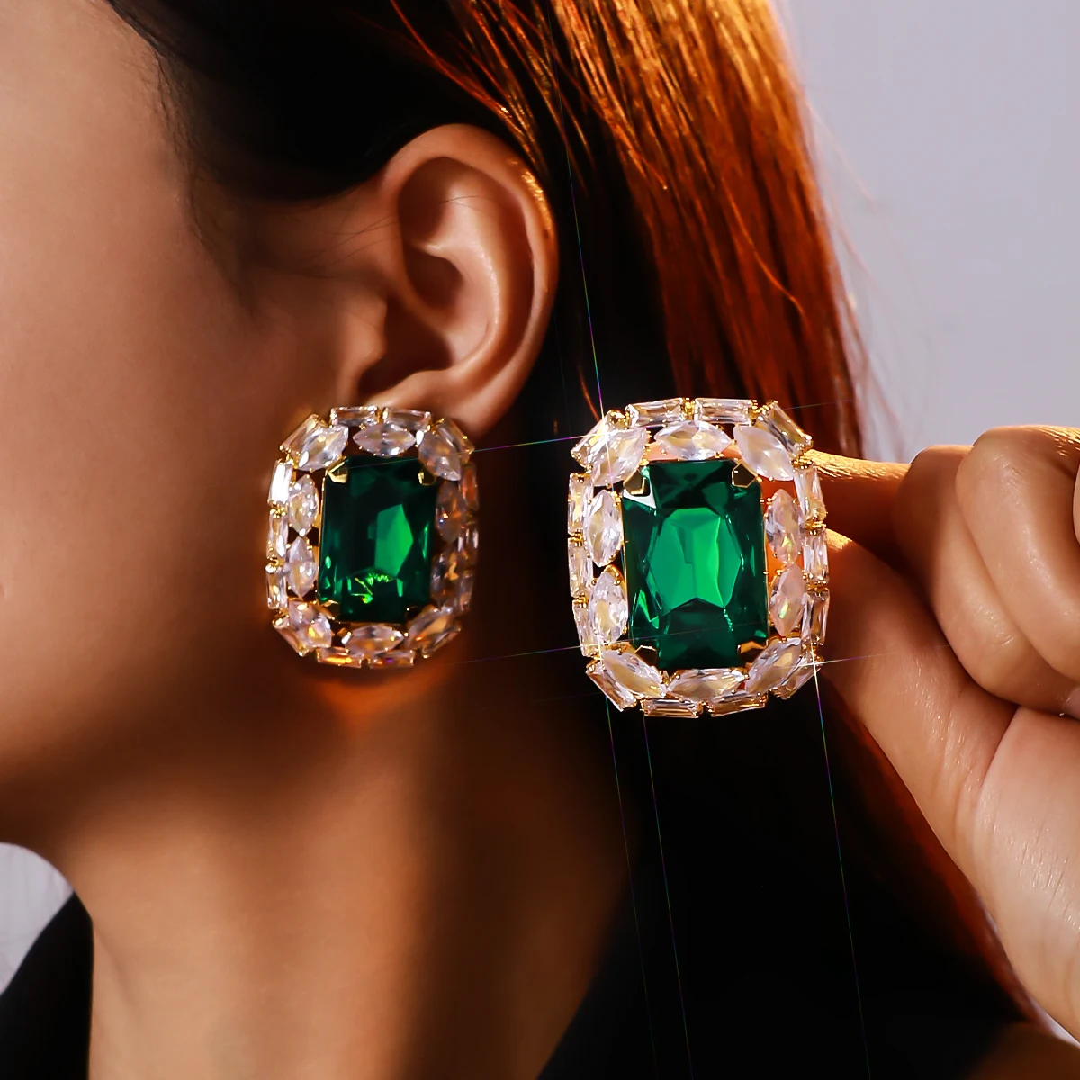 Geometric rhinestone ear clips European and American fashion beauty sexy evening party earrings earrings