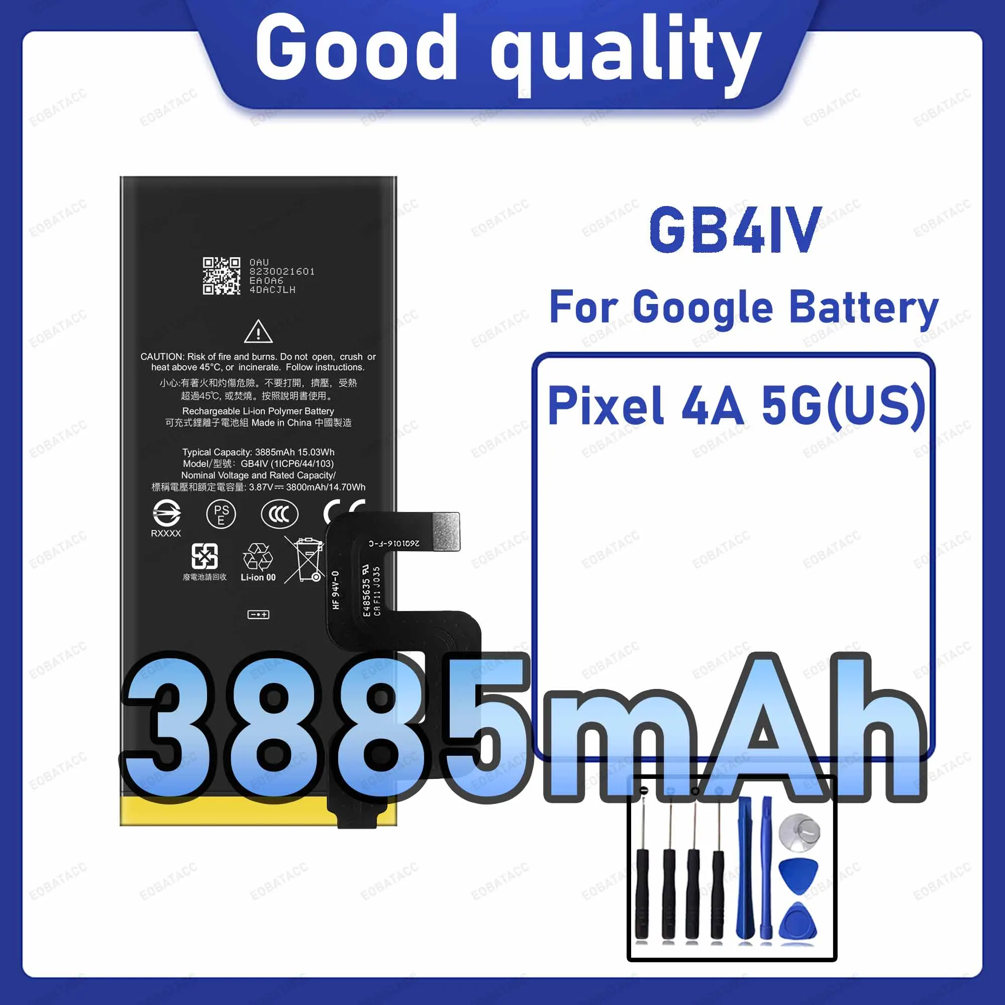 3885mAh GB4IV Replacement Battery for Google Pixel 4A 5G(US) with Repair Tools Kit