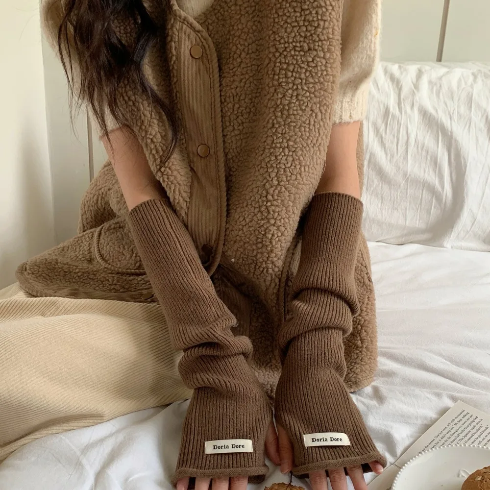 Korean Style Knitted Warm Sleeves Solid Color Hole Long Fingerless Sleeves Y2k Elastic Warm Arm Covers Streetwear