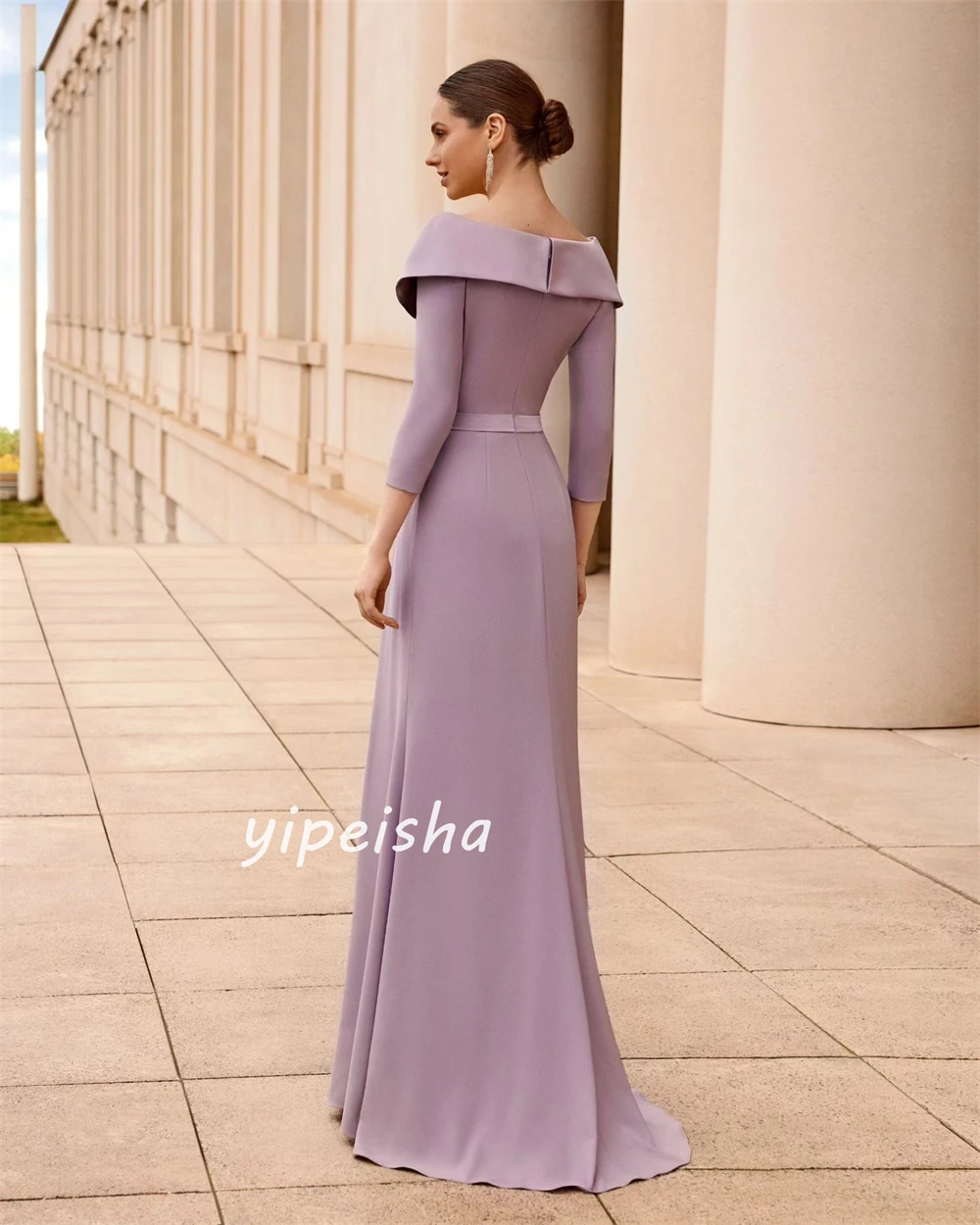 Jersey Sequined Flower Beading Ruched Engagement A-line V-neck Bespoke Occasion Gown Long Dresses