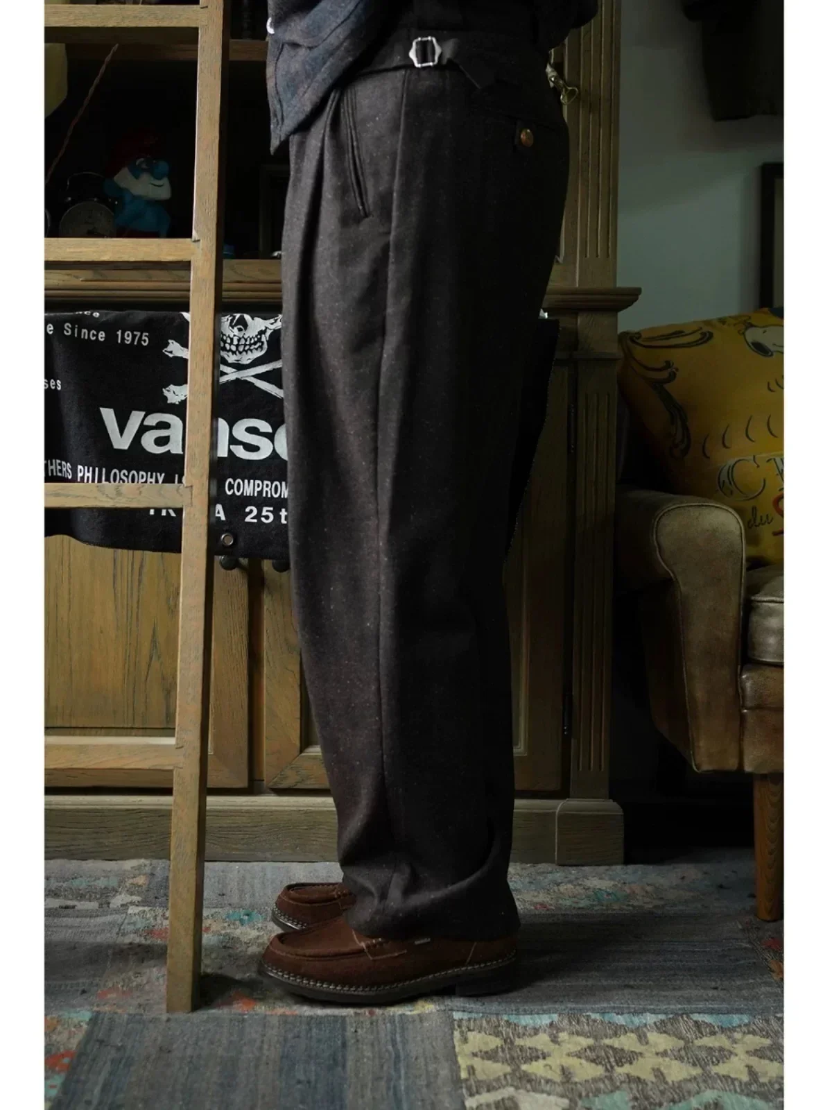 Celana Lipit Ganda Wol Titik Warna-warni Pesanan Kedua Celana Panjang Serbaguna Pria Warisan