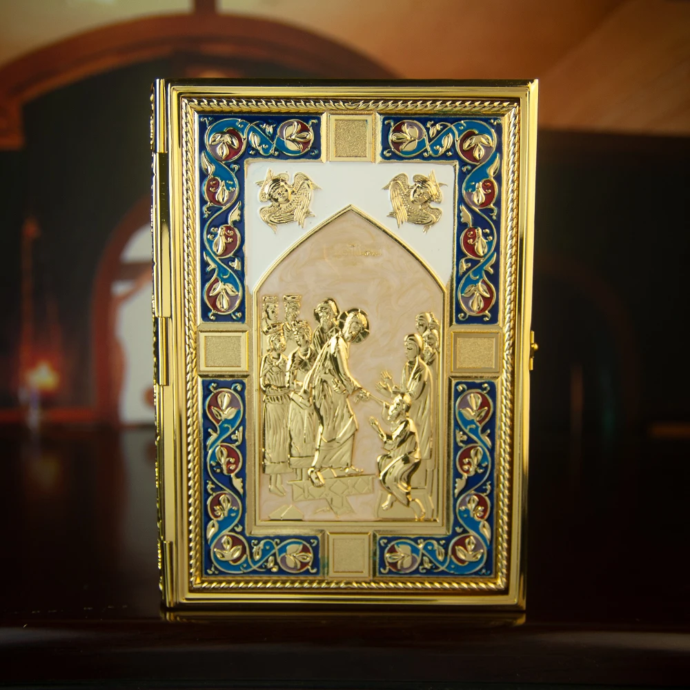 Ostorthodoxe Heilige Schriften Evangeliumsbuch-Umschlag für Kirchen mit Hochwertiger Handarbeit und Goldverzierung – Detail 9