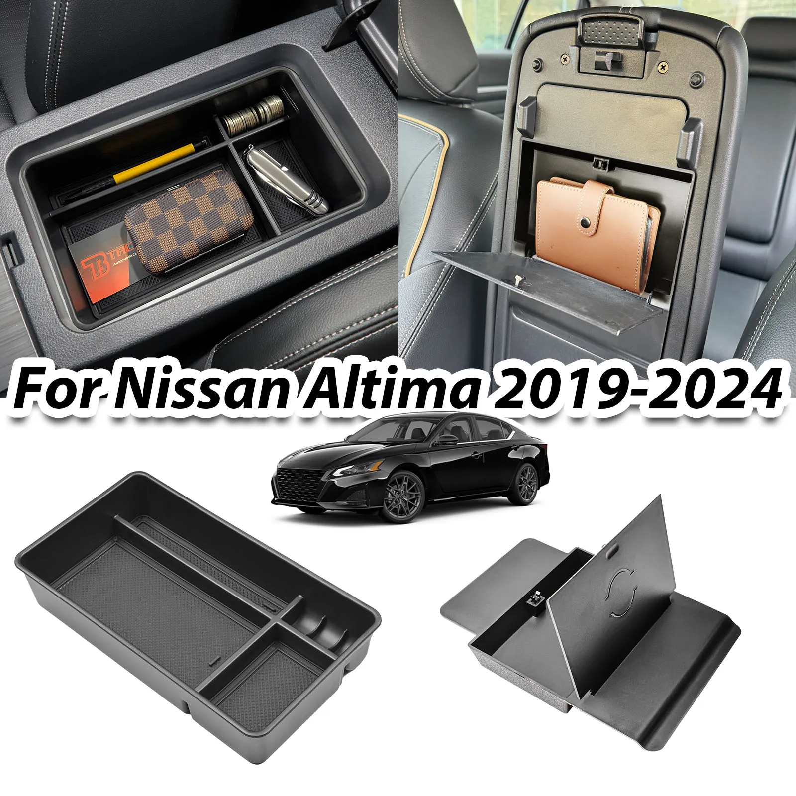 

2PCS Center Console Tray Organizer for 2019 2020 2021 2022 2023 2024 Nissan Altima Armrest Hidden Box Storage ABS Accessories