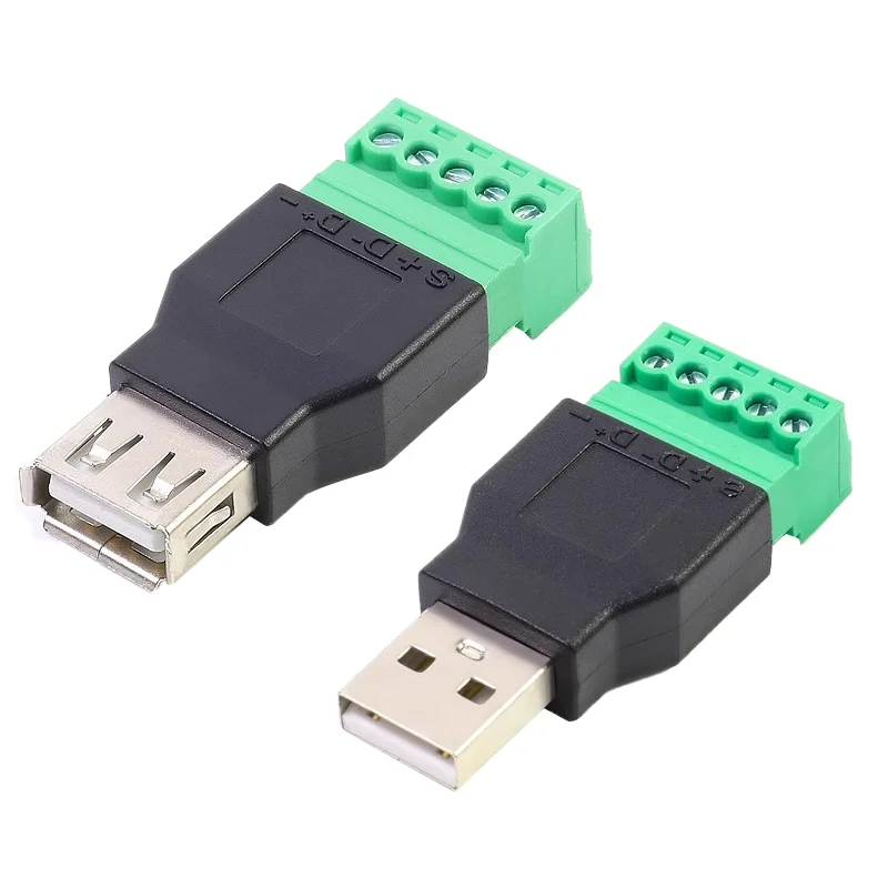 5/20/100PCS USB 2.0 Type A Male Female to 5 Pin Screw Connector No Soldering USB Jack USB2.0 to Screw Terminal Plug Adapter