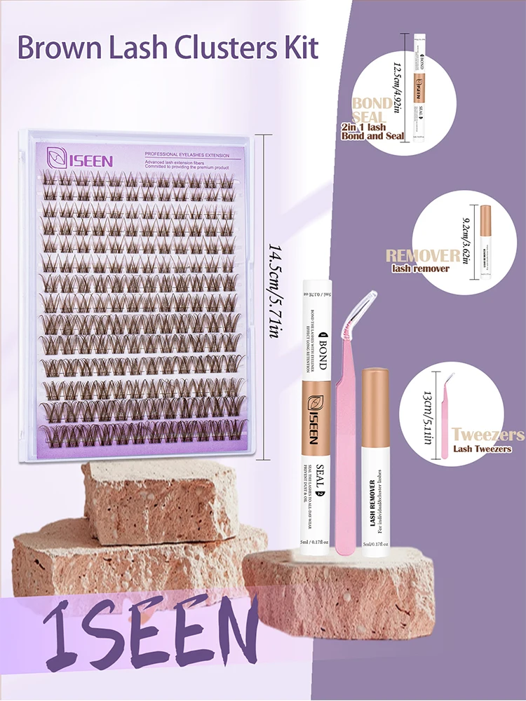 Kit de grappes de cils individuelles marron, Kit d'extension de cils moelleux d'aspect naturel, bricolage avec pince à liaison et à joint