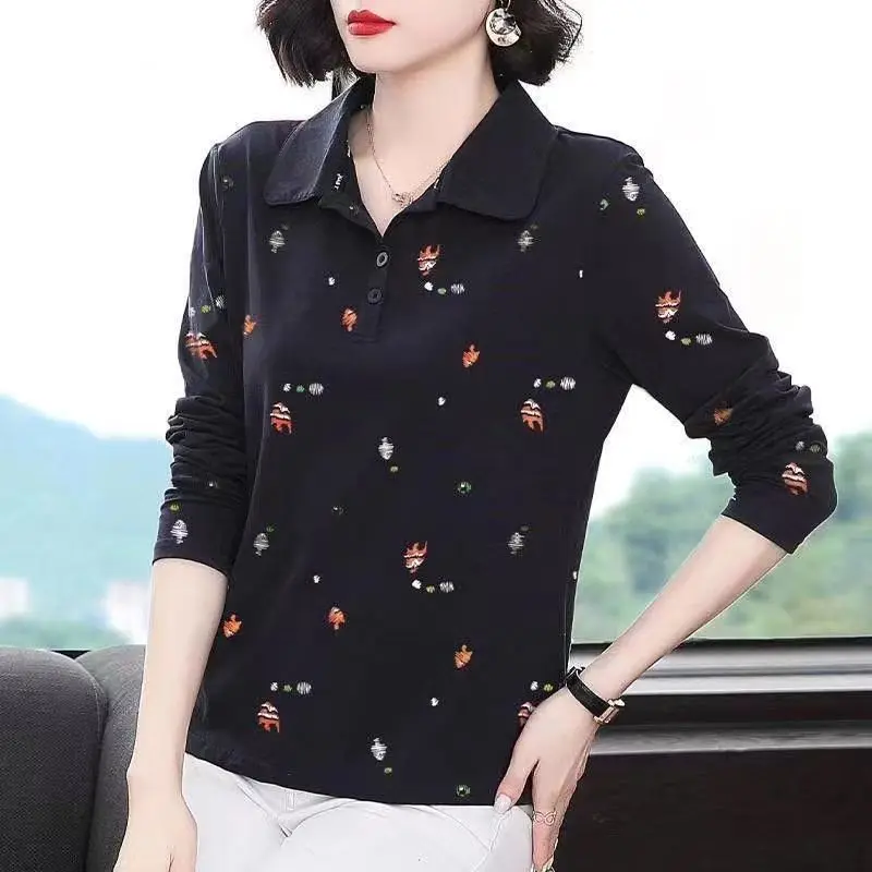 

Fashion Lapel Spliced Button Loose Embroidery Blouse Women's Clothing 2023 Autumn New Oversized Casual Pullovers Commuter Shirt