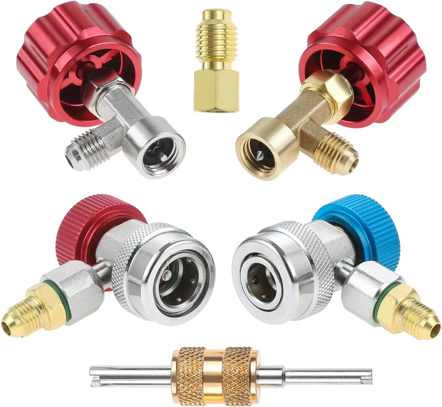 

Комплект адаптеров переменного тока R134A с быстроразъемным соединением, самозапечатывающимися кранами и устройством для удаления сердечника для автомобильной перезарядки переменного тока