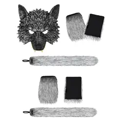 Wolf Tail and Gloves Set Werewolf Cosplay Halloween Creative Costume Props for Carnival Nightclub Party Prom Stage Performance