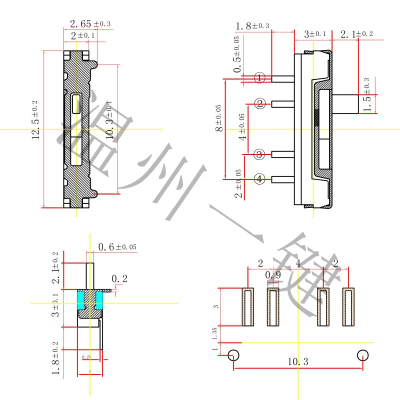 20pcs MSKT-13D18 3-Position SMT Small Toggle Switch 4-pin Horizontal Pin Sliding Side With Positioning Pin Micro Movement