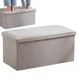 Foldable Ottoman Bench Seat Multifunctional Shoe Changing Stool Cotton Linen Foot Rest Stool Rectangular Storage Bin Box