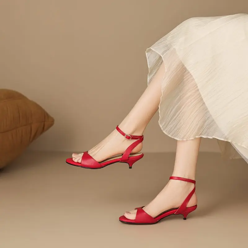 MORAZORA Size 35-43 Full Genuine Leather Sandals Women Shoes Mid Heels Brand Fashion Summer Sandals Ladies Party Wedding Shoes view 2
