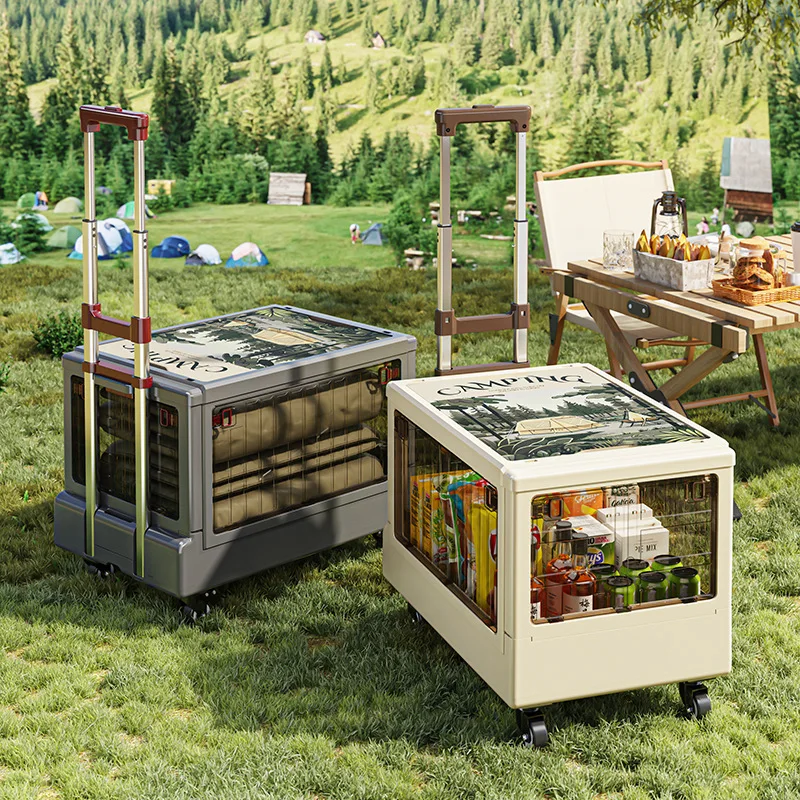 

Outdoor Camping Cart, Foldable Storage Box, Portable Trolley Cart, Picnic Supplies with Wheels, Grocery Shopping Cart
