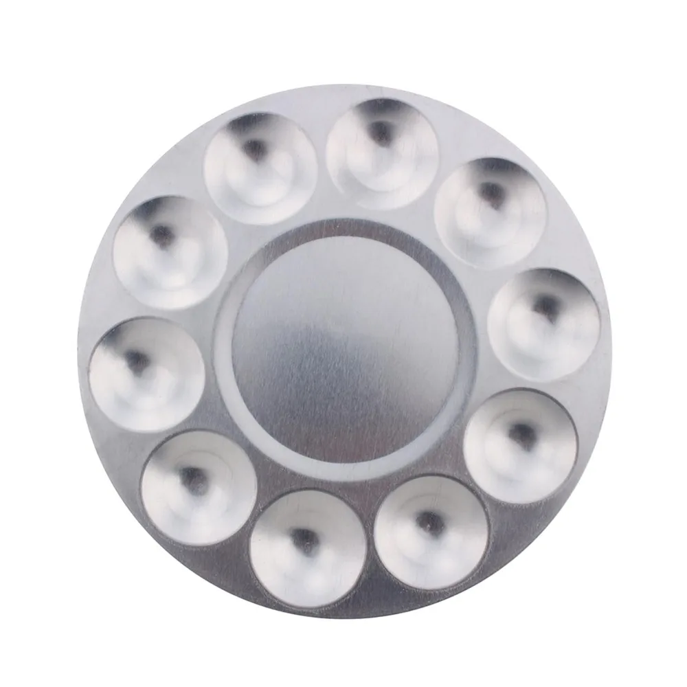 Aluminium Material Watercolor Paint Palette 10 Compartments Washable Oil Paint Palette Round Shape Metal Construction