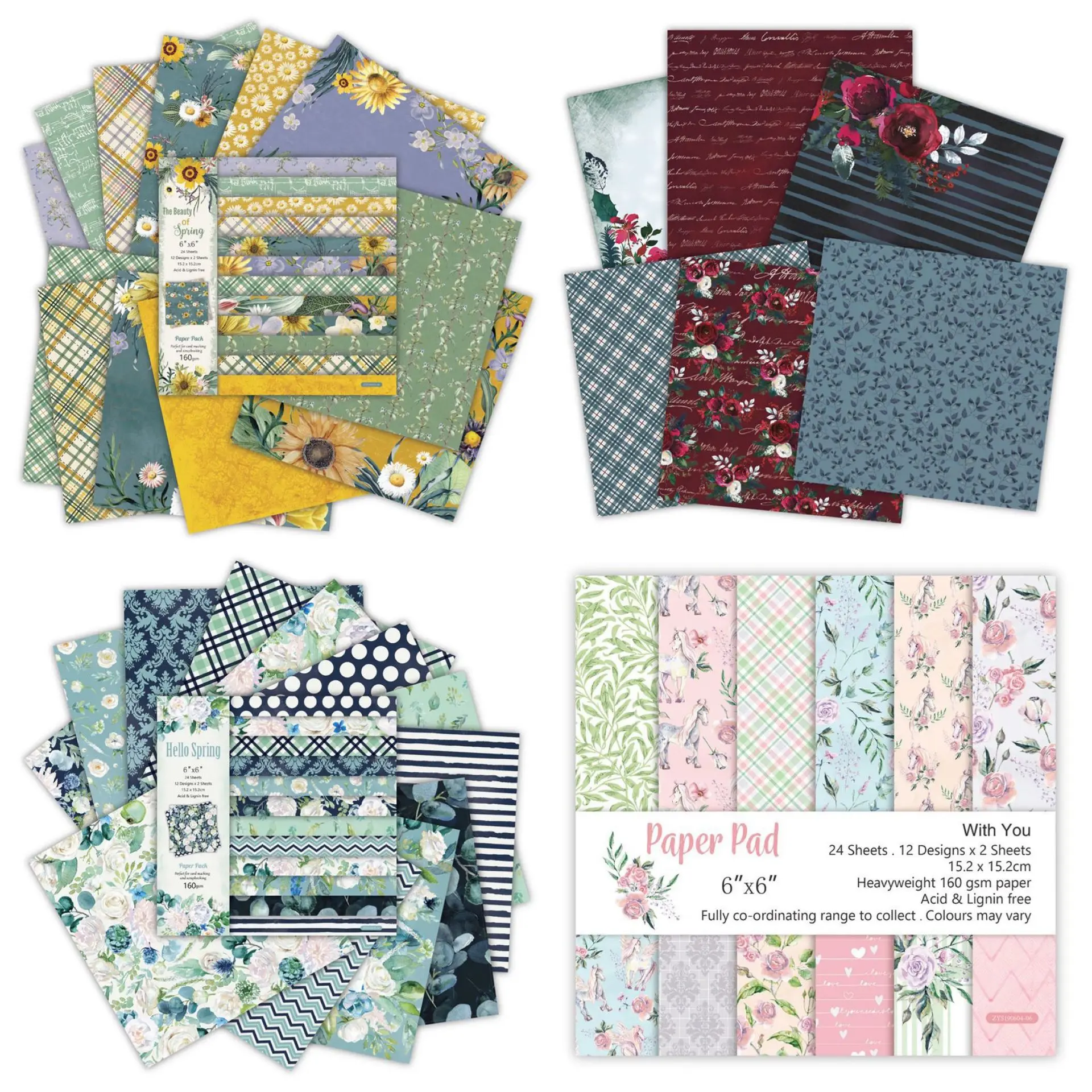 12Sheets Vintage Flower Scrapbooking Material Paper Pads Art Background 6x6\