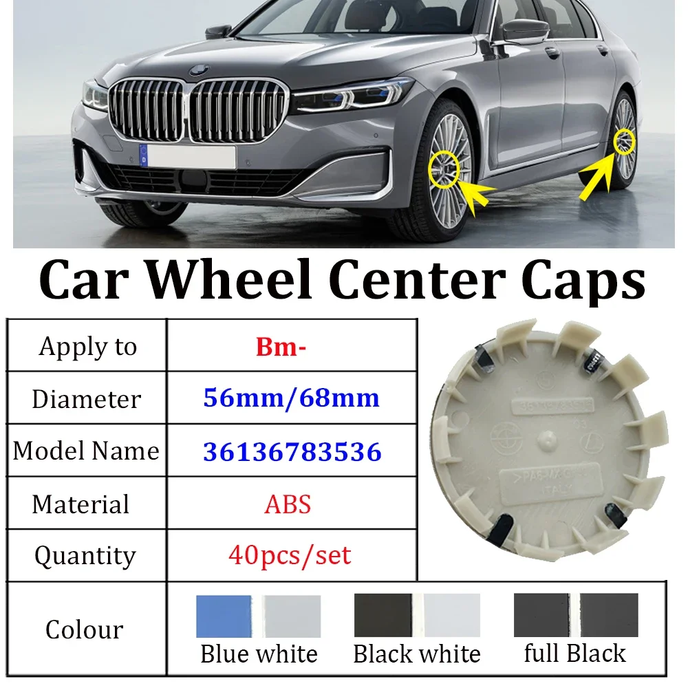 40Pcs 68mm 56mm Blue White 10pin Car Wheel Center Cap Hub Capsfor 36136783536 Rim Covers Auto Hubcaps Cover car accessories