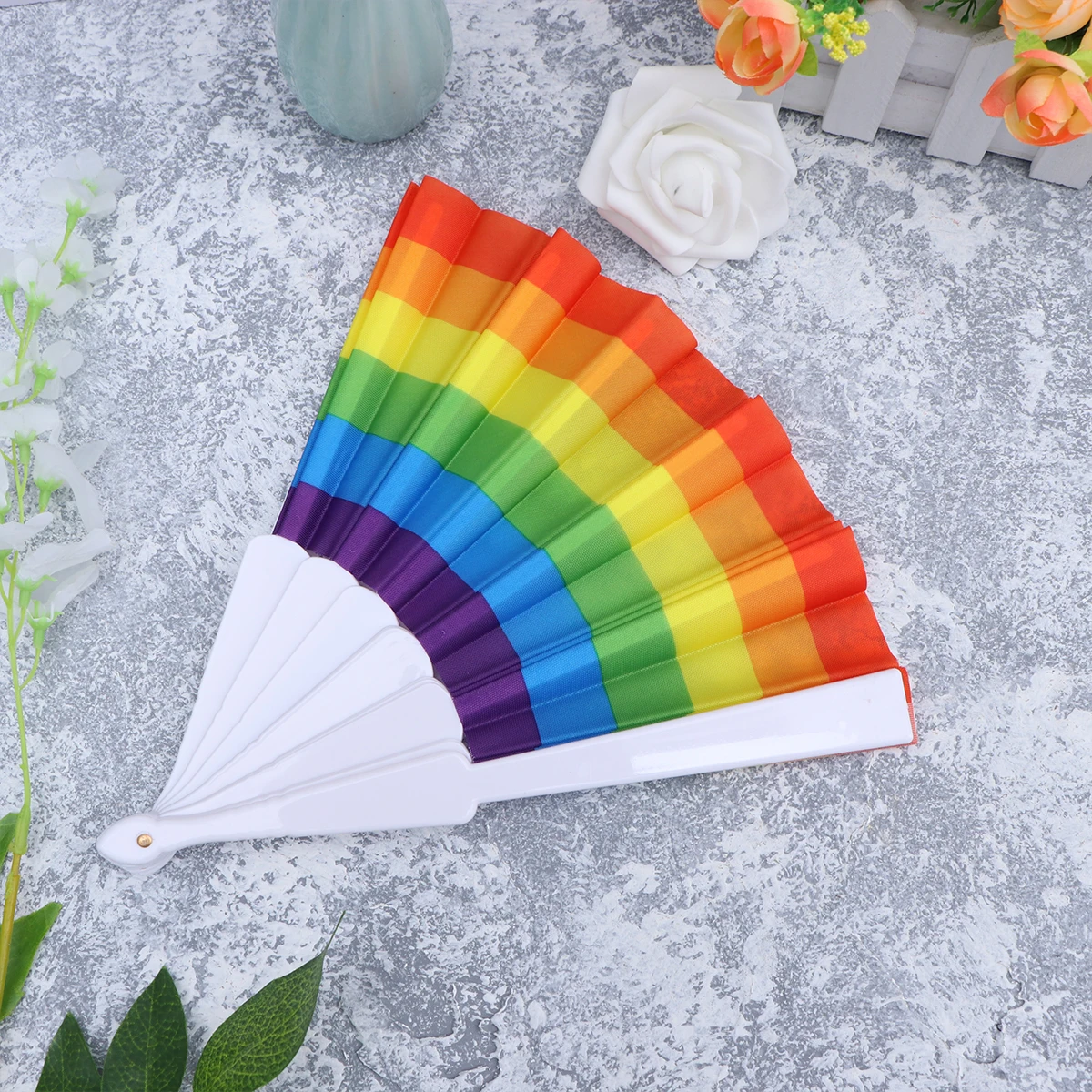 

2pcs 23Cm Rainbow Folding Fan Handmade Colorful Lightweight Party Wedding Birthday Decor Gift Summer Cooling Portable Fans