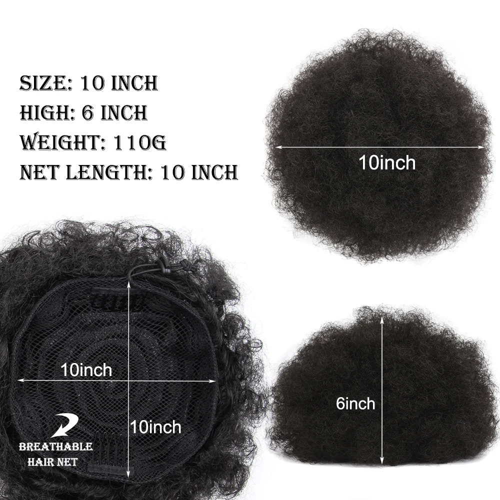 Leeons Large Afro Puff Drawstring Ponytail Synthetic Short Afro Kinkys Curly Afro Bun Extension Hairpieces Updo Hair Extensions