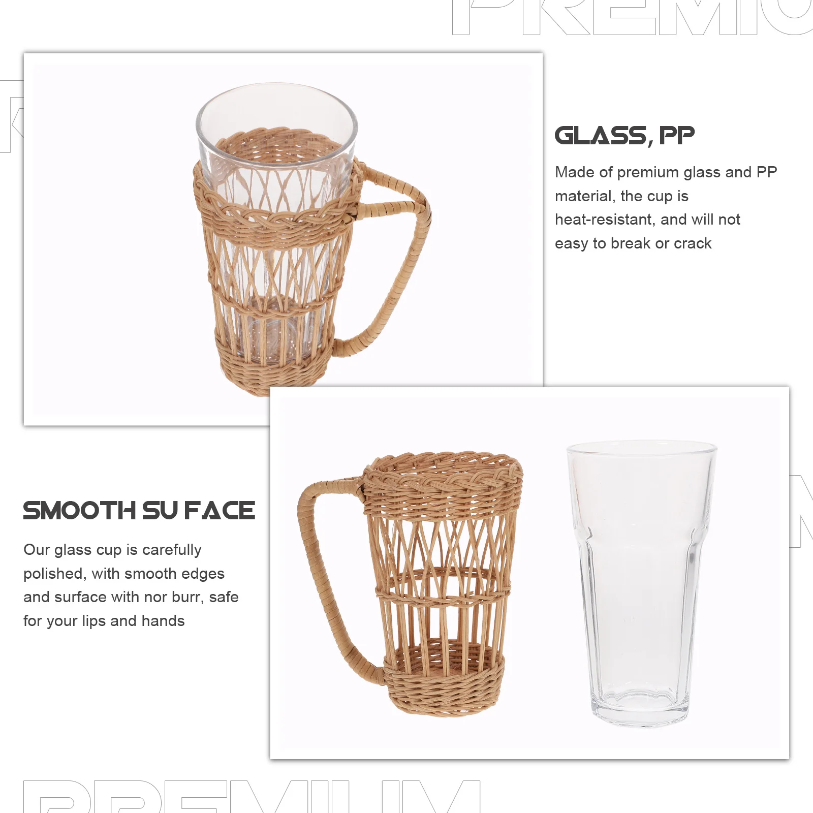 

Elegant Glass Water Cup Covered Rattan Woven Design Smooth Safe Edges for Drinking Tea Coffee Juice At Home Office