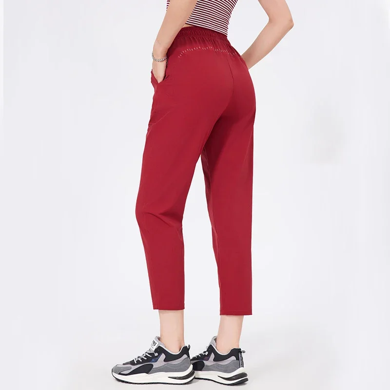 Женские карманные брюки для йоги, однотонные эластичные уличные брюки для бега, свободные дышащие спортивные брюки, женская одежда для тренировок