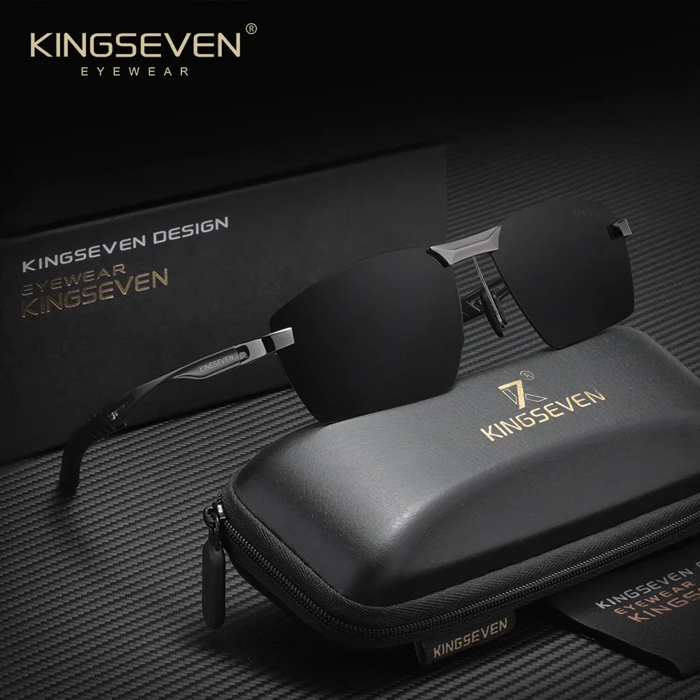 KINGSEVEN خمر النظارات الشمسية الفاخرة الرجال مستطيلة بدون شفة نظارات واقية UV400 الاستقطاب الرجعية القيادة في الهواء الطلق نظارات #1