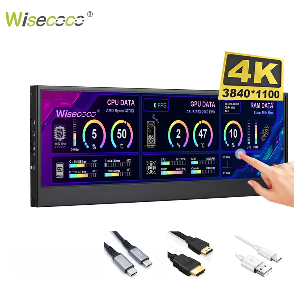 Wisecoco 14インチ 3840x1100 4Kタッチスクリーン ストレッチバー