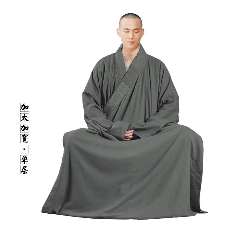 

High Quality Cotton and Linen Monk Costume Meditation Room Unlined Long Gown Men's Monk's Clothes Frock Autumn Thickened Warm
