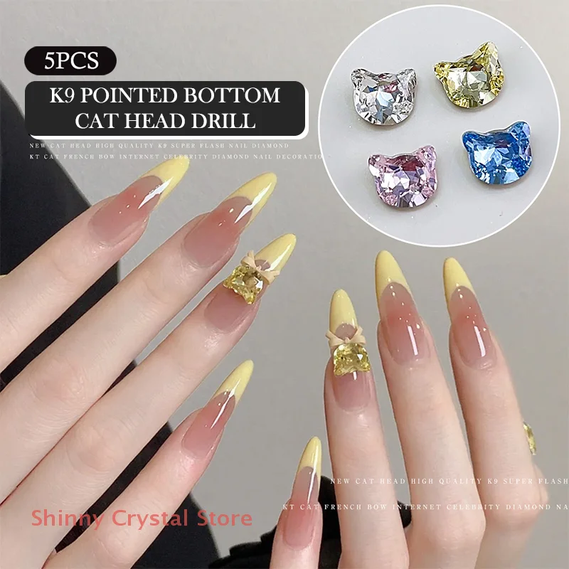 5 قطع سوبر البريق واضح الزركون كبير وأشار الماس القط رئيس شكل مسمار الفن الراين زينة مانيكير سحر