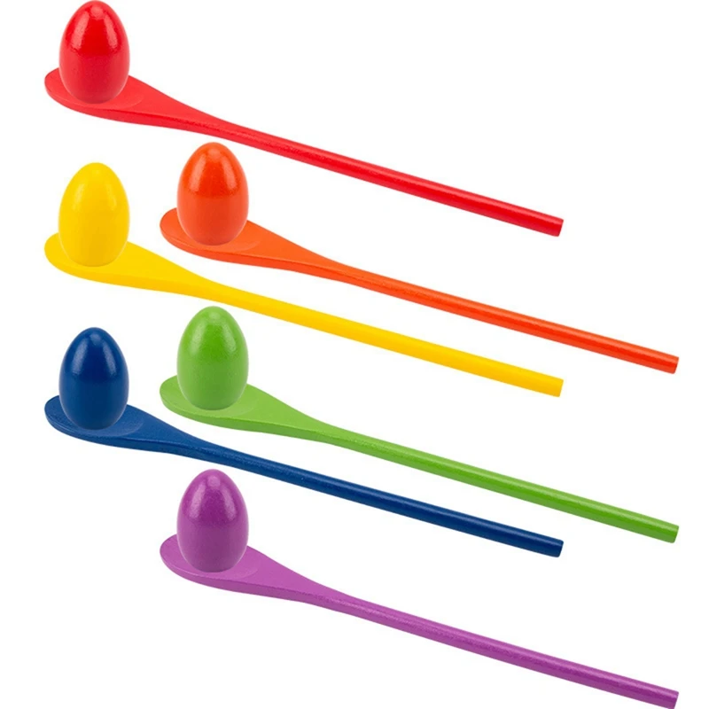 Juego de huevos y cucharas de juguete para niños, juguetes de equilibrio, 6 huevos y 6 cucharas