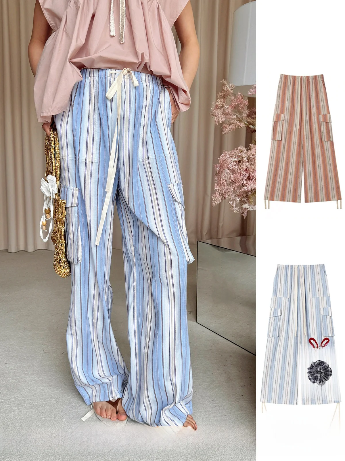 

Brand Early Spring Straight Stripe Casual Pants DEARSOCUTE Handpied Boutique Simple Original Sle l Waist