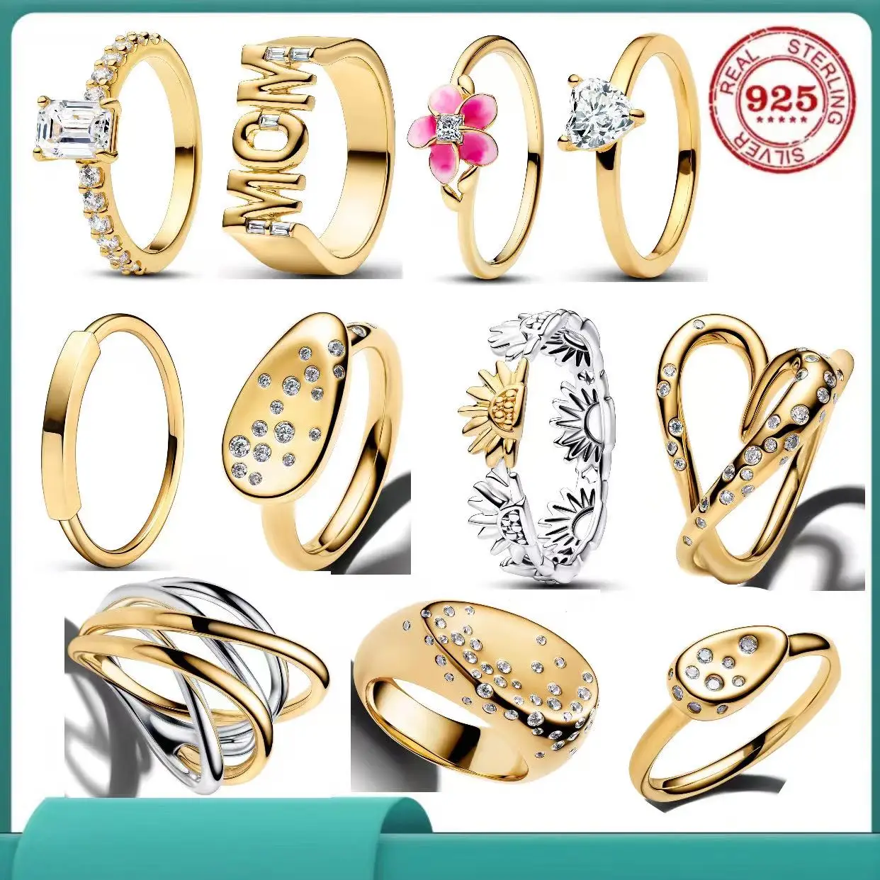 2026 hot selling new 100% 925 sterling silver irregular design sun flower love ring women's fashion wedding DIY jewelry gift