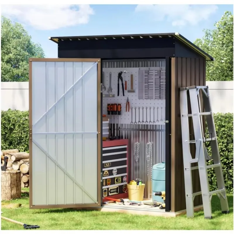 

Metal Storage Shed with Apex Roof Durable Pressure Treated Outdoor Tool House Easy Assembly Rot Proof Features Nature Wood Type